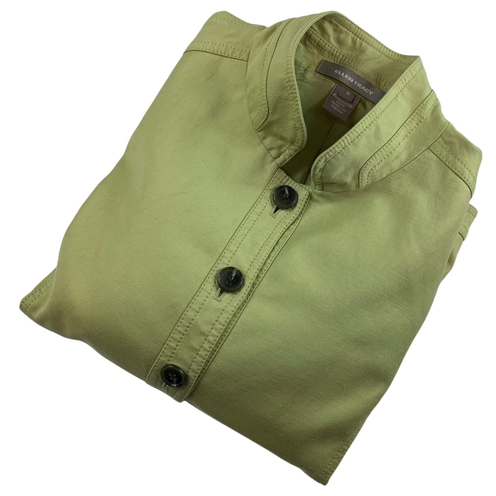 Ellen Tracy Womens Chartreuse Green Mandarin Collar Button Front Jacket Size 6